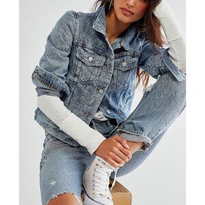🆕 FREE PEOPLE We The Free Rumors Denim Jacket Light Indigo XL